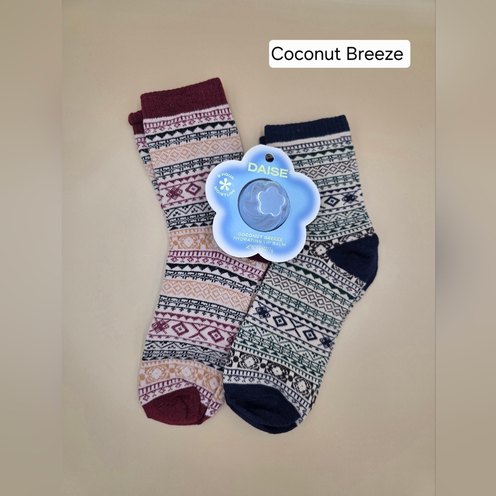 Women's Patterned Casual Sock And Lip Blam Choose your Flavor